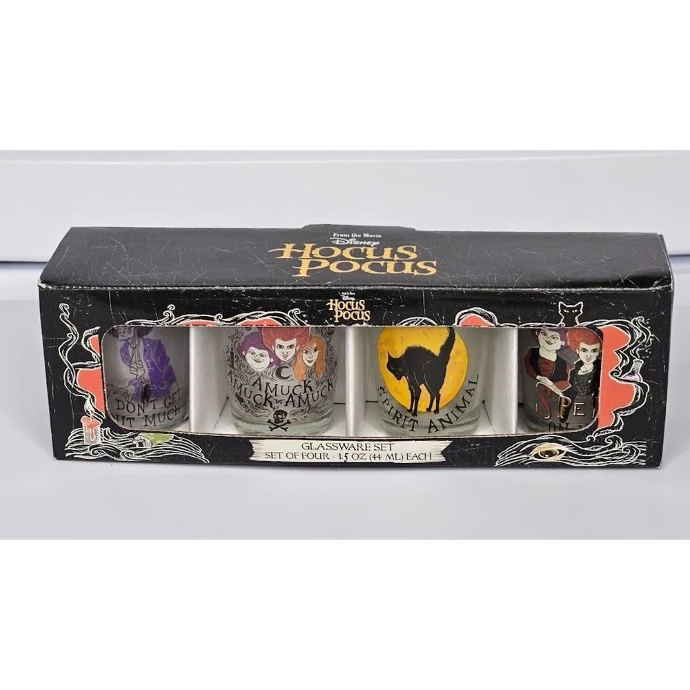 Disney Hocus Pocus Halloween‎ Glassware Set Of 4 1.5 Oz Shot Glasses